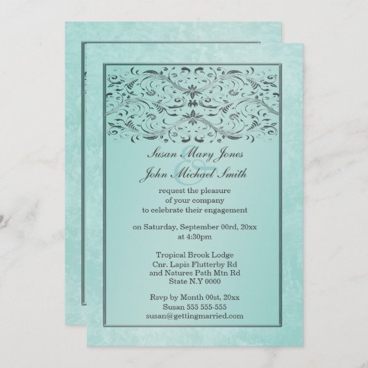 Blauwe grijze bruiloft verloving kaart (Voorkant / Achterkant)