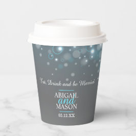 Blauwe grijze bubbels aangepast huwelijk papieren bekers