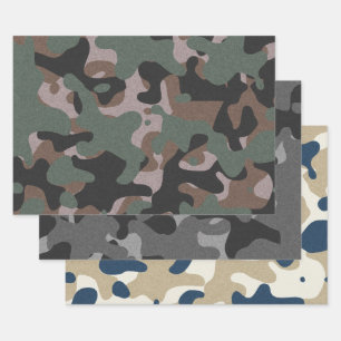 Blauwe grijze Camouflage Inpakpapier Vel