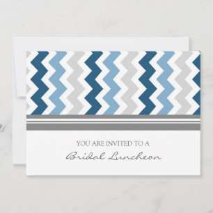 Blauwe grijze Chevron Bridal Lunch Uitnodiging