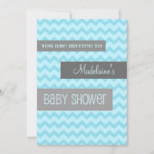 Blauwe grijze Chevron Custom Baby Shower Invitatie Kaart (Voorkant)