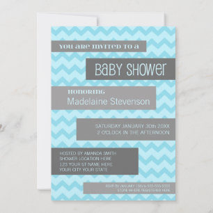 Blauwe grijze Chevron Custom Baby Shower Invitatie Kaart