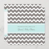Blauwe grijze Chevron Custom Baby Shower Invitatie Kaart (Voorkant / Achterkant)
