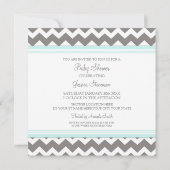 Blauwe grijze Chevron Custom Baby Shower Invitatie Kaart (Achterkant)