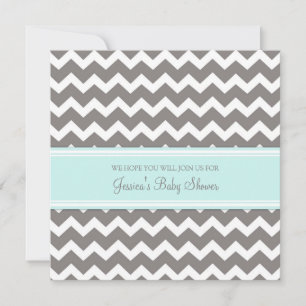 Blauwe grijze Chevron Custom Baby Shower Invitatie Kaart