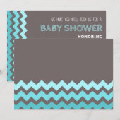 Blauwe grijze Chevron Custom Baby Shower Invitatie Kaart (Voorkant / Achterkant)