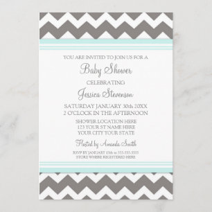 Blauwe grijze Chevron Custom Baby Shower Invitatie Kaart