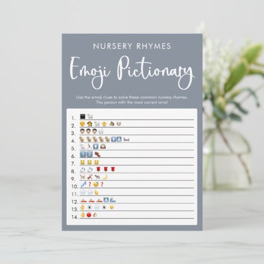 Blauwe grijze Emoji pictionary baby shower game Kaart (Staand voorkant)