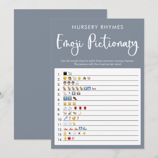 Blauwe grijze Emoji pictionary baby shower game Kaart (Voorkant / Achterkant)