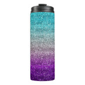 Blauwe, grijze en Paarse gradiënt Glitter Thermosbeker (Voorkant)