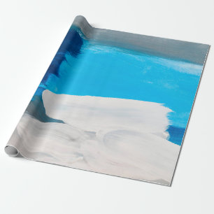 Blauwe, grijze en witte Abstracte kunstschilderend Cadeaupapier