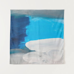 Blauwe, grijze en witte Abstracte kunstschilderend Wandkleed
