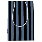 Blauwe grijze en zwarte strepen medium cadeauzakje (Voorkant)