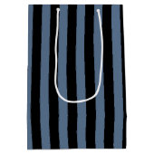Blauwe grijze en zwarte strepen medium cadeauzakje (Achterkant)