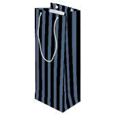 Blauwe grijze en zwarte strepen wijn cadeautas (Achterkant Gekanteld)