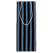 Blauwe grijze en zwarte strepen wijn cadeautas (Achterkant)