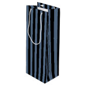 Blauwe grijze en zwarte strepen wijn cadeautas (Voorkant Gekanteld)