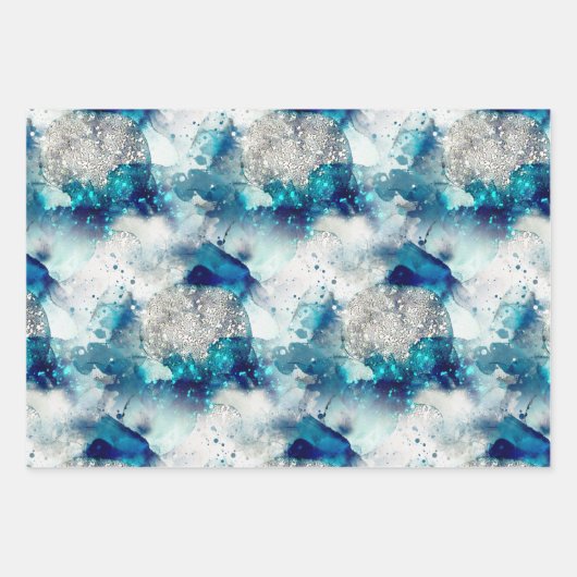 blauwe grijze feeststructuur inpakpapier vel (Voorkant)