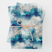 blauwe grijze feeststructuur inpakpapier vel (In situ)