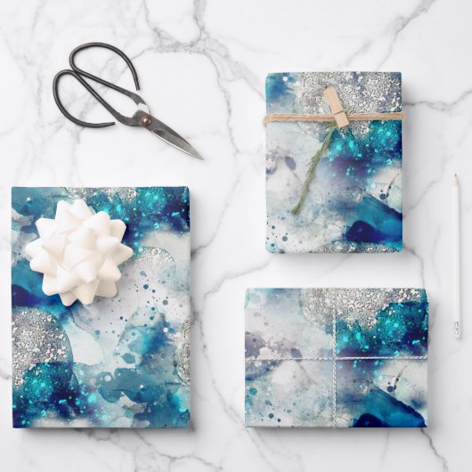 blauwe grijze feeststructuur inpakpapier vel (Voorkant)