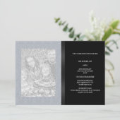 Blauwe grijze Floral Damask Black Foto Alle evenem Kaart (Staand voorkant)