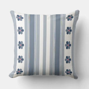 Blauwe grijze Floral en Stripes Kussen