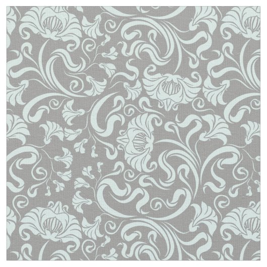Blauwe grijze Floral Pattern Fabric Stof (Close Up)