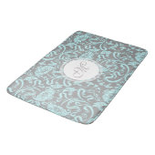 Blauwe grijze  Floral Pattern Monogram Bath Mat (Gekanteld)