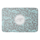 Blauwe grijze  Floral Pattern Monogram Bath Mat (Voorkant)