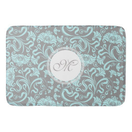 Blauwe grijze Floral Pattern Monogram Bath Mat