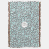 Blauwe grijze  Floral Pattern Monogram Blanket Deken (Voorkant Verticaal)