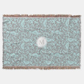 Blauwe grijze  Floral Pattern Monogram Blanket Deken (Voorkant)