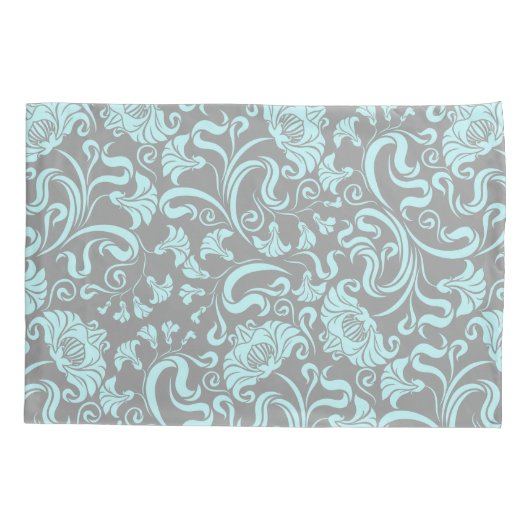 Blauwe grijze Floral Pattern Monogram Pillow C Kussensloop (Achterkant)