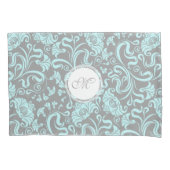 Blauwe grijze Floral Pattern Monogram Pillow C Kussensloop (Voorkant)