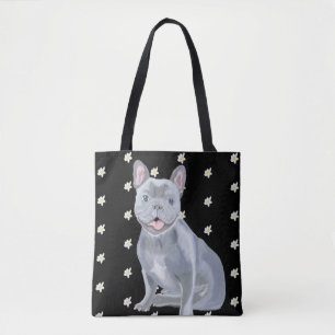 Blauwe Grijze Franse Bulldog met Daisies Tote Bag