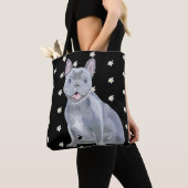 Blauwe Grijze Franse Bulldog met Daisies Tote Bag (Dichtbij)