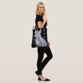 Blauwe Grijze Franse Bulldog met Daisies Tote Bag (Op model)