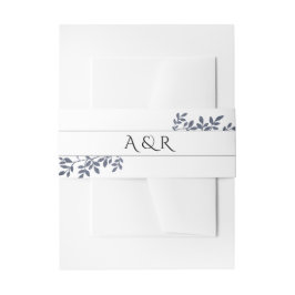 Blauwe grijze glitter botanische lekkenbruiloft uitnodigingen wikkel