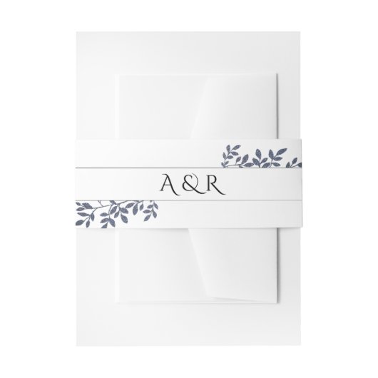 Blauwe grijze glitter botanische lekkenbruiloft uitnodigingen wikkel (Voorkant Voorbeeld)