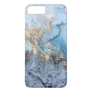 Blauwe grijze gouden moderne marmertextuur daar 	iPhone 8/7 plus hoesje