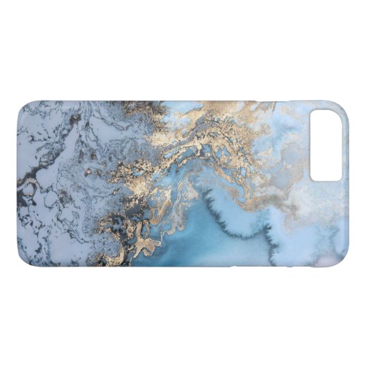 Blauwe grijze gouden moderne marmertextuur daar Case-Mate iPhone case (Achterkant (Horizontaal))