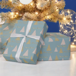 Blauwe grijze goudglitter Shine-kerstbomen Cadeaupapier
