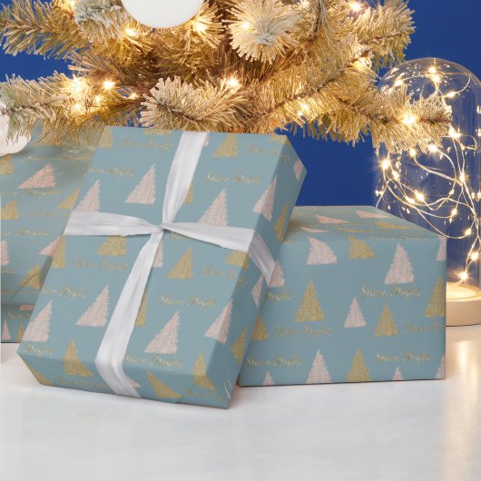 Blauwe grijze goudglitter Shine-kerstbomen     Cadeaupapier (Feestdagen)