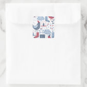 Blauwe grijze Hallo Winterkerstillustratie Vierkante Sticker (Tas)