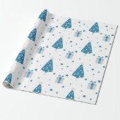 BLAUWE & GRIJZE KERSTBOMEN & CADEAUS CADEAUPAPIER (Uitgerold)