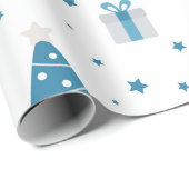 BLAUWE & GRIJZE KERSTBOMEN & CADEAUS CADEAUPAPIER (Rol Hoek)