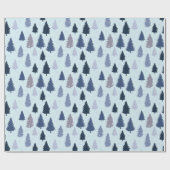 Blauwe grijze kerstbomen en sneeuwvlokken cadeaupapier (Vlak)