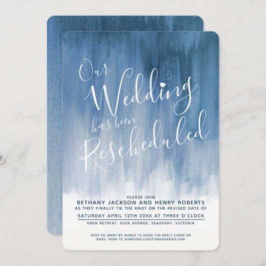 Blauwe grijze kunst herschikt huwelijk kaart (Voorkant / Achterkant)