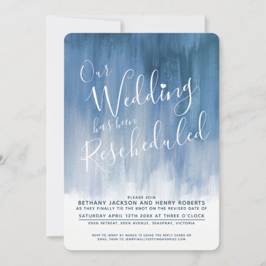 Blauwe grijze kunst herschikt huwelijk kaart (Voorkant)