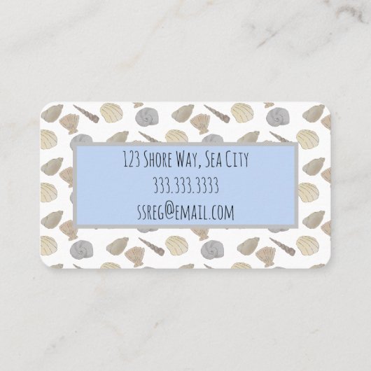 Blauwe Grijze Kustzee schelpen Visitekaartje (Achterkant)